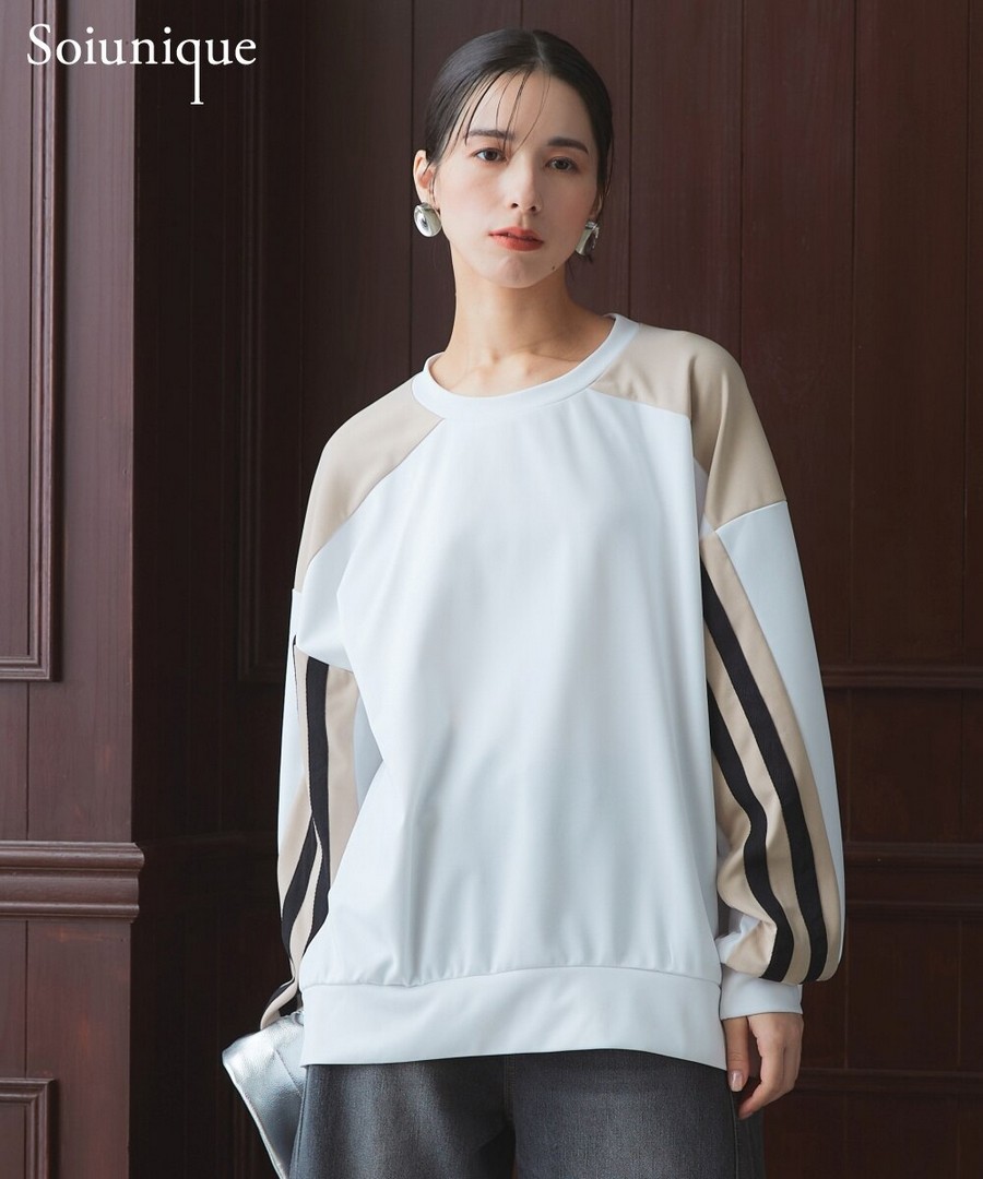nissen 厚實材質拼接線條設計長袖上衣(Soiunique) (日本女裝及大尺碼適用) NSVSC0125A0010 SS25