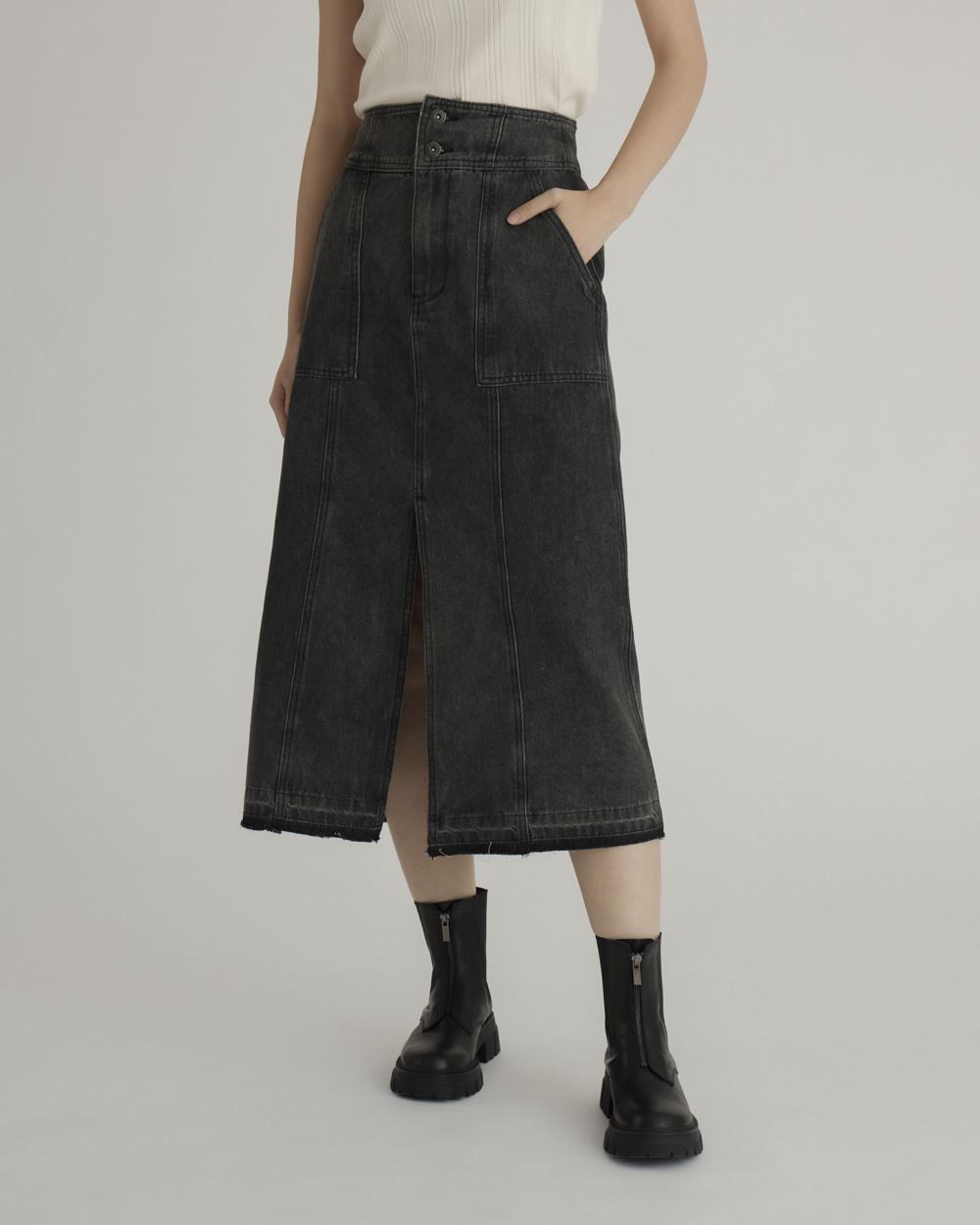 Vintage Washed Denim Pencil Skirt_1