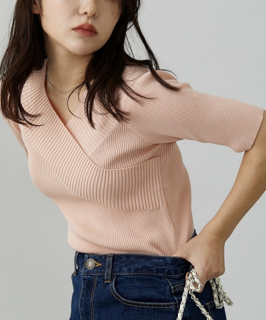 nissen 交叉領羅紋針織衫 (日本女裝) NSAPL0125A0005 SS25