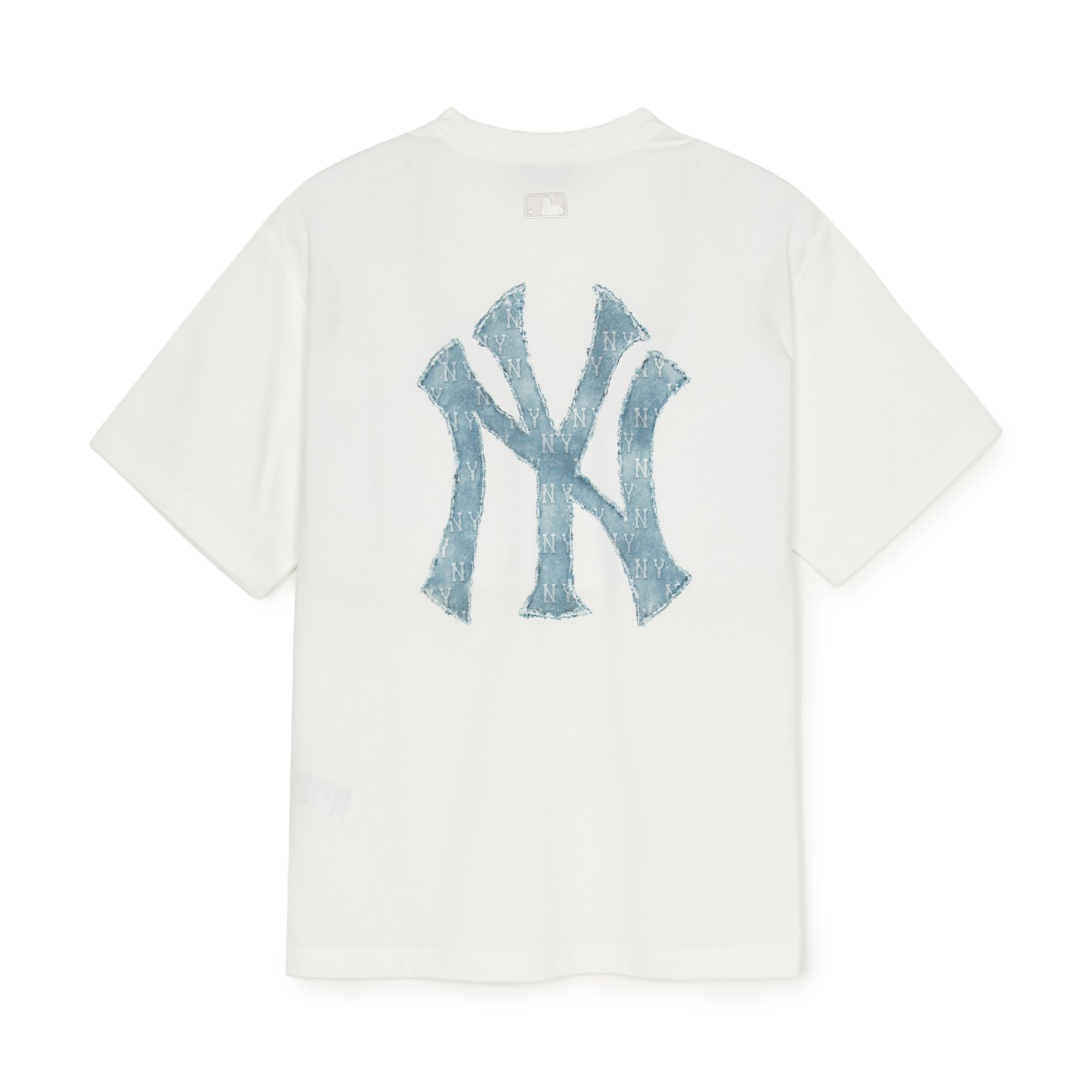 ☆MLB Korea☆ Denim-like Big Lux Overfit Short Sleeve T-shir เสื้อยืด Denim-Like Lettering Monogram Big Lux Oversized-Fit