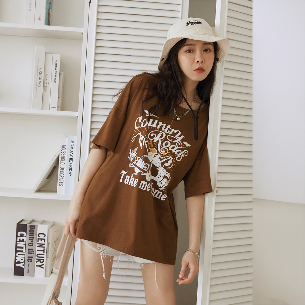 OB 美式復古印花寬鬆短袖上衣 OBAB20145 SS25