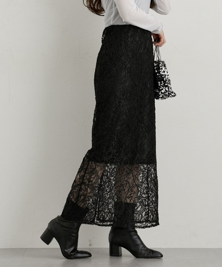 nissen 蕾絲繩狀刺繡長款窄裙 (日本女裝及大尺碼適用) NSBNC0125A0001 SS25