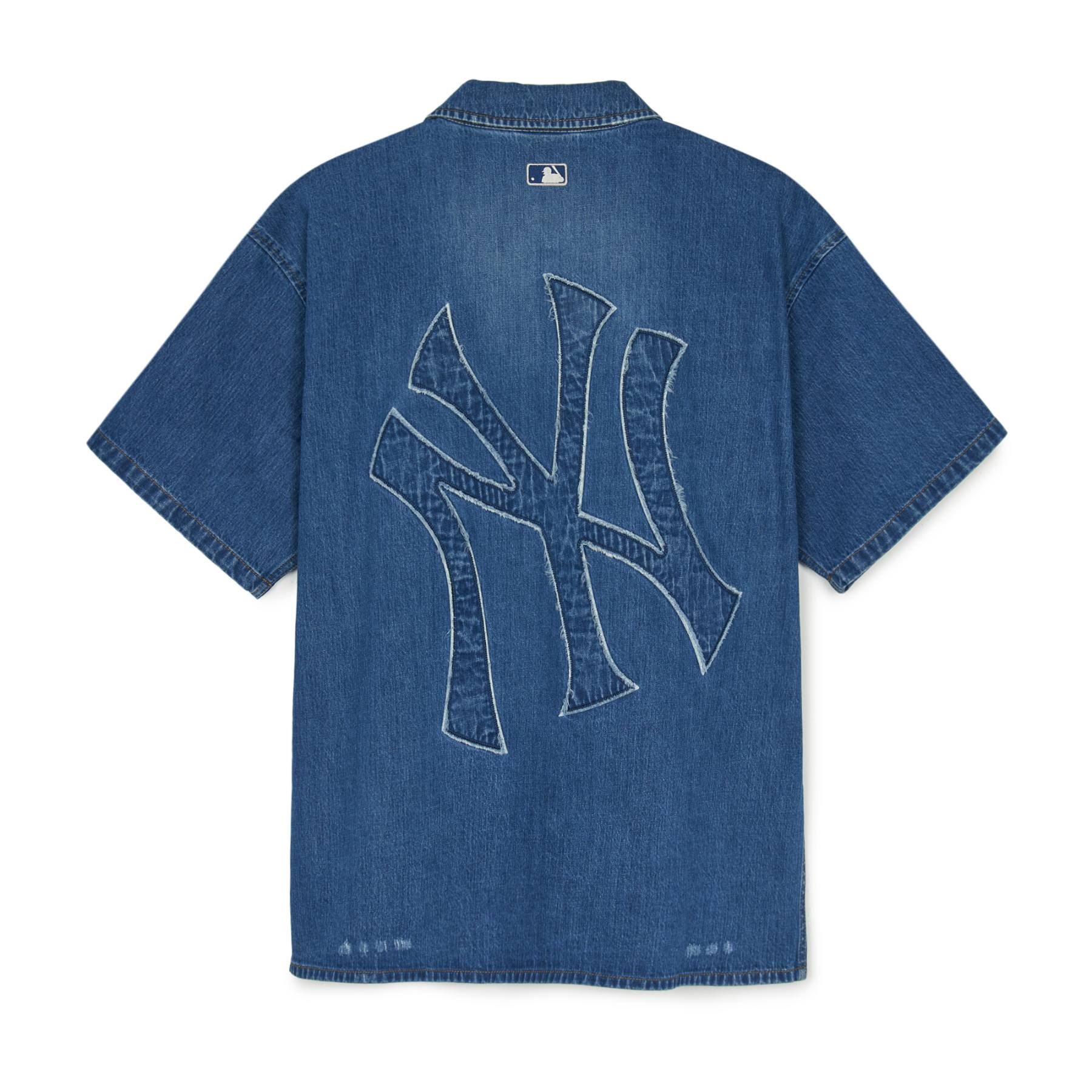 BASIC DAMAGED MEGA LOGO SHORT SLEEVE DENIM SHIRTS NEW YORK