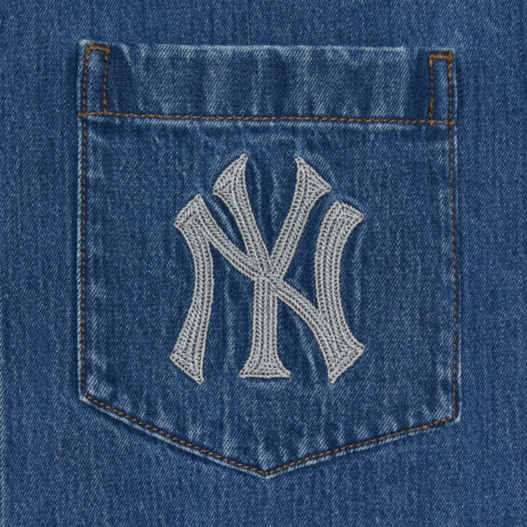 BASIC DAMAGED MEGA LOGO SHORT SLEEVE DENIM SHIRTS NEW YORK