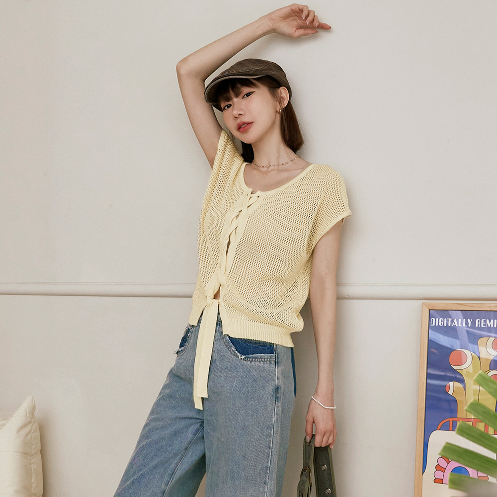 OB 前後兩穿鏤空針織上衣/外套 OBFA3091 SS25