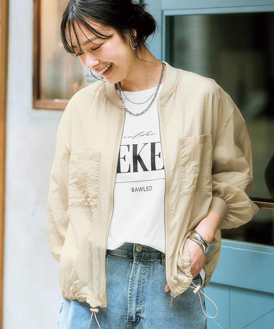nissen 雙口袋寬鬆袖透視下襬索繩外套 (日本女裝及大尺碼適用) NSBHN0225B0001 SS25