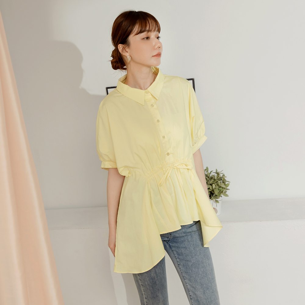 OB 純棉鬆緊腰綁帶前短後長傘襬上衣 OBAB20180 SS25