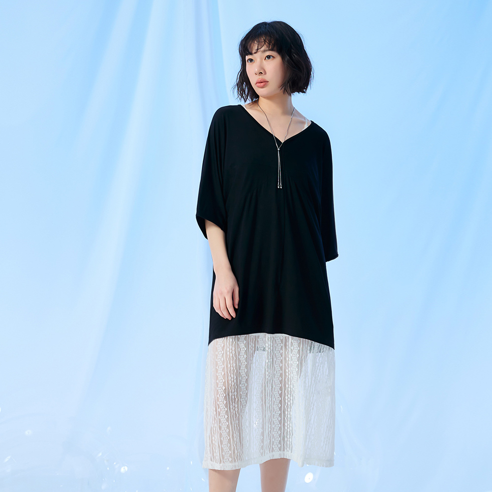 OB 涼感．V領寬鬆莫代爾七分袖長版上衣 OBAB20159 SS25