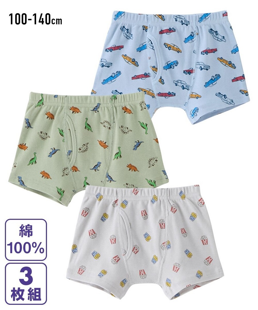 Nissen 100%棉全印花前開式平角褲三件組(男孩，青少年) (日本童裝) NSCFA0125B0012 SS25
