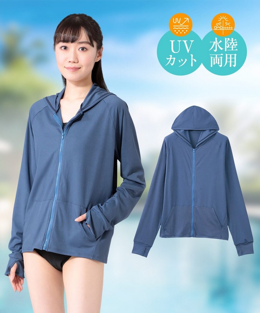 nissen 羅紋材質連帽防曬衣(帶指孔) (日本女裝大尺碼) NSCQT0225A0007 SS25