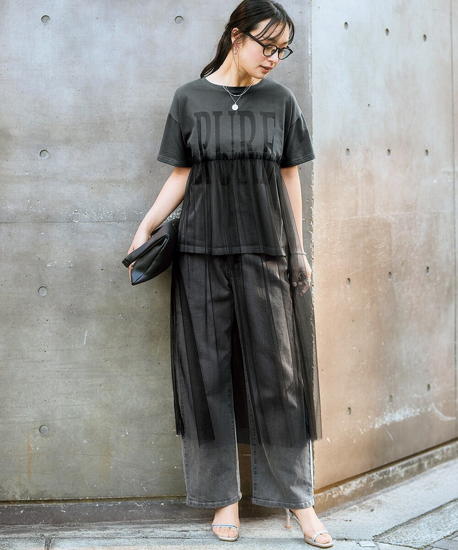 nissen 薄紗拼接Logo Tee (日本女裝及大尺碼適用) NSDER0125B0004 SS25