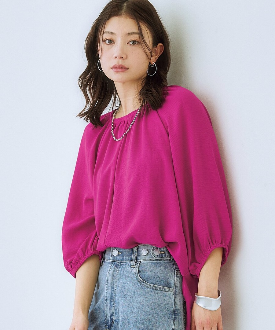 nissen 柔軟材質褶皺七分牛角袖襯衫 (日本女裝及大尺碼適用) NSDHJ0125B0001 SS25