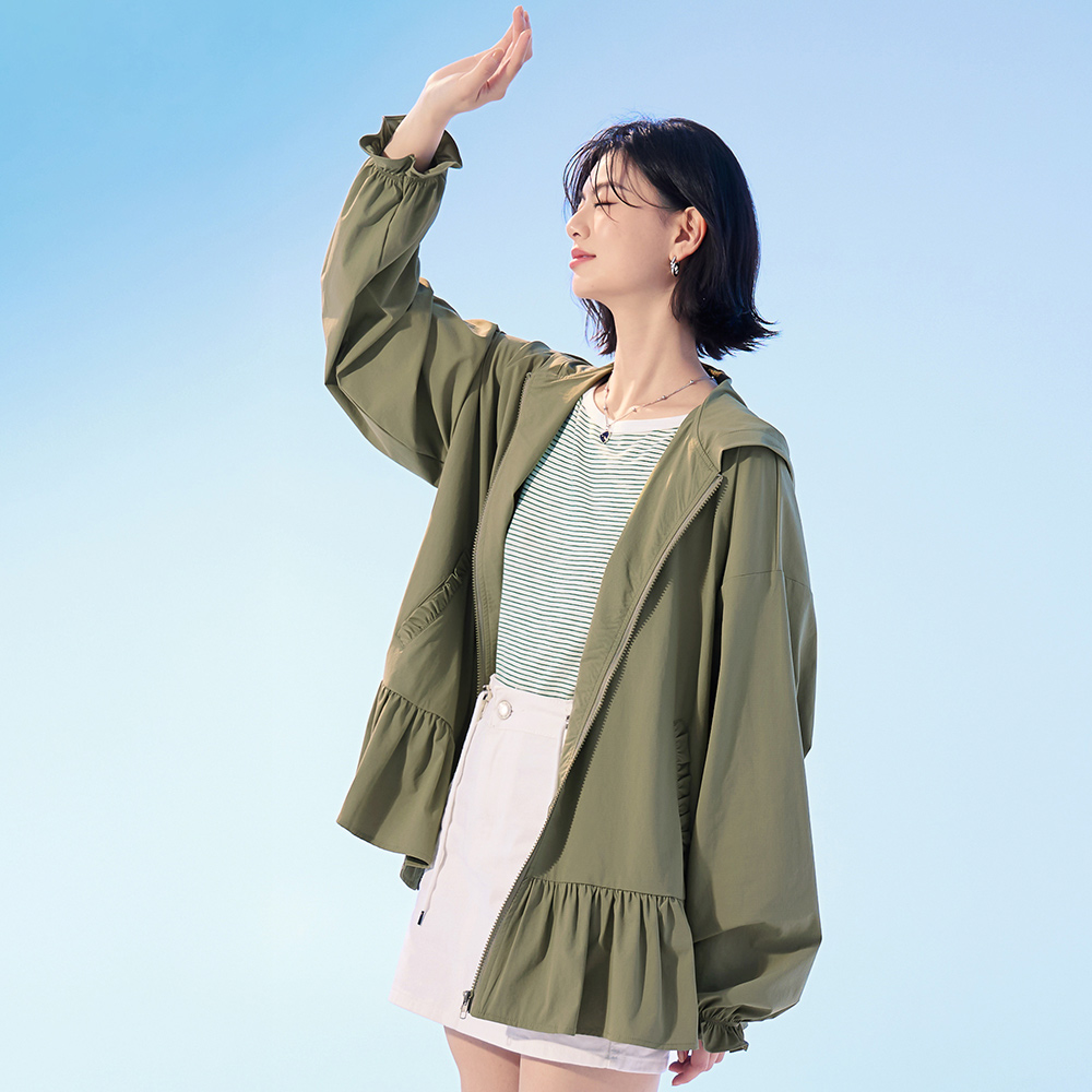 OB 涼感．抗UV荷葉剪裁冰河系連帽防曬外套 OBEA3767 SS25