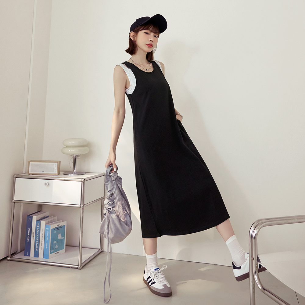OB 假兩件棉質圓領背心長連身裙 OBDA10366 SS25