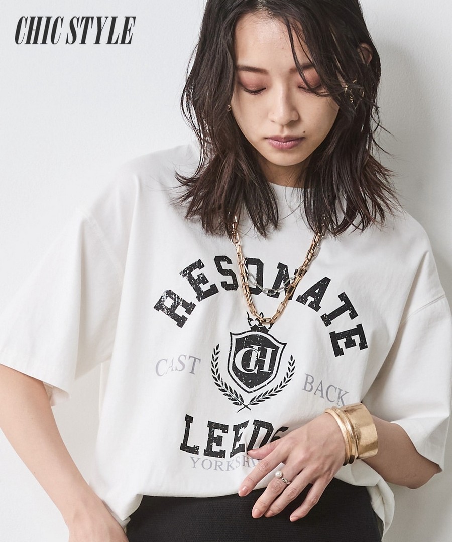 nissen 100%棉顏料染色加工Logo印花Tee(CHIC STYLE) (日本女裝大尺碼) NSDER0125B0001 SS25