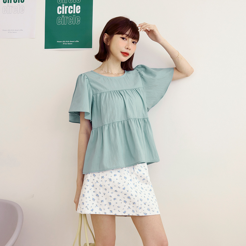OB 層次感荷葉袖寬鬆傘襬上衣 OBAB20106 SS25