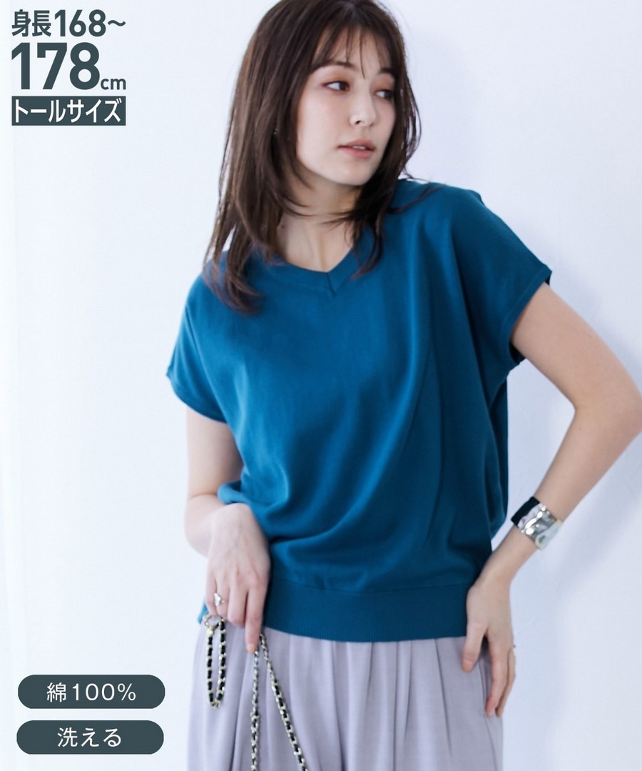 nissen [高挑尺寸]100%棉蝙蝠袖針織上衣(防紫外線，可洗衣機洗) (日本女裝大尺碼) NSVCF0125B0005 SS25