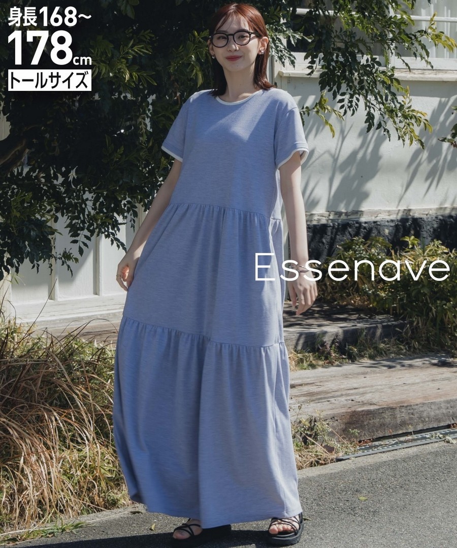 nissen [高挑尺寸]層疊喇叭連身裙(Essenave) (日本女裝大尺碼) NSDGM0125B0007 SS25