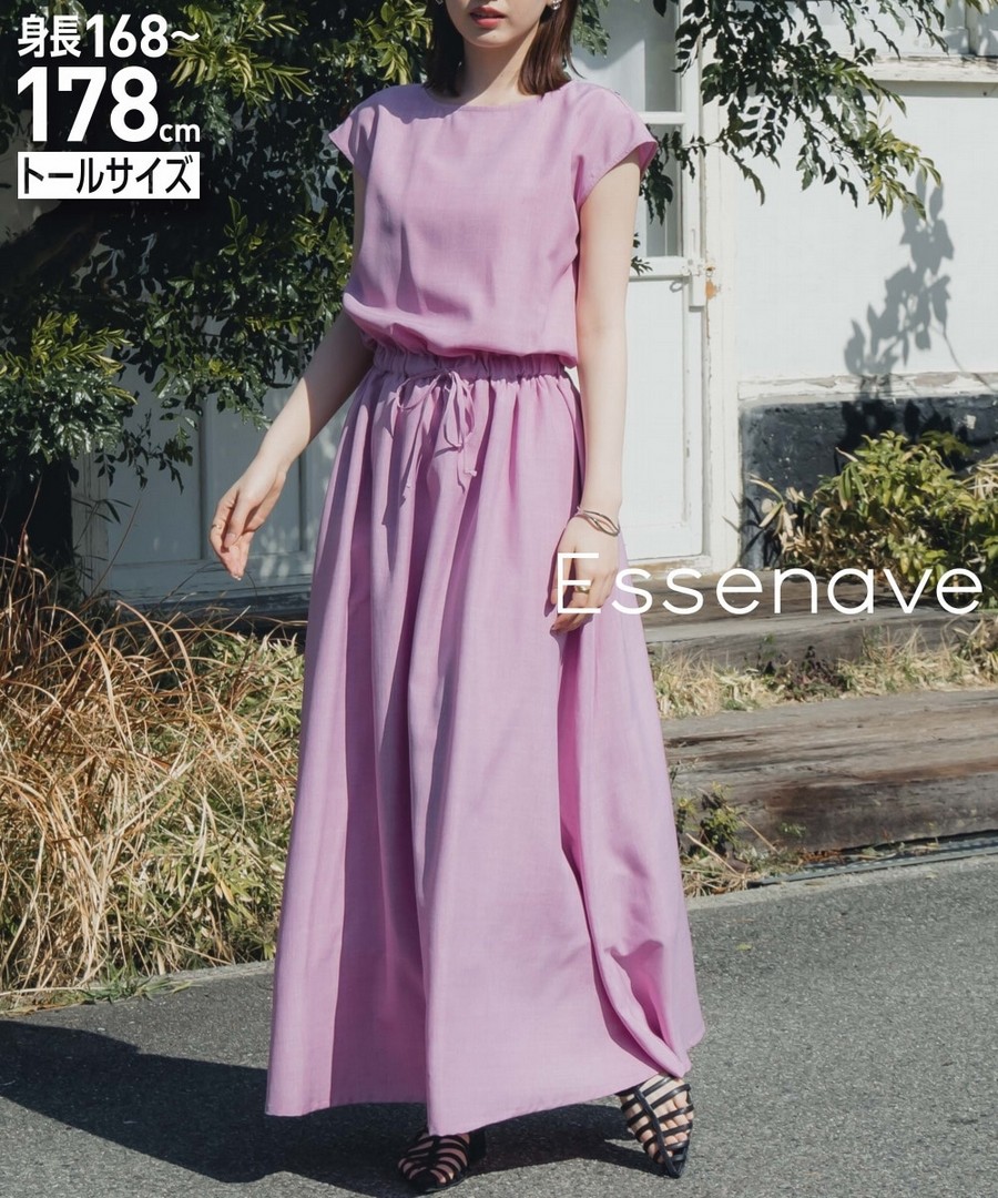 nissen [高挑尺寸]腰部抽繩法式袖長裙(Essenave) (日本女裝大尺碼) NSVWD0125B0001 SS25