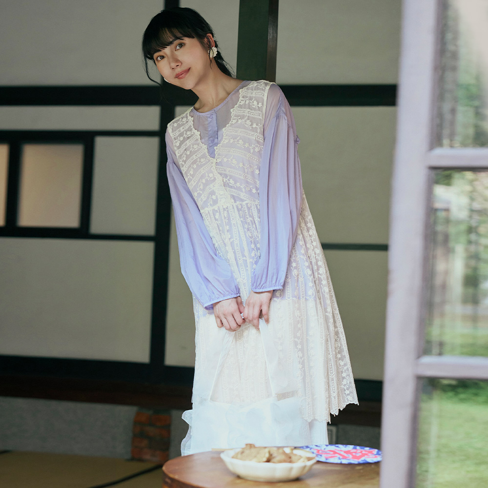 OB 日系花朵蕾絲透肌外罩連身裙 OBAB20247 SS25
