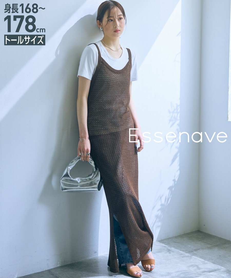 nissen [高挑尺寸]網眼編織吊帶連身裙(Essenave) (日本女裝大尺碼) NSAFG0425B0004 SS25
