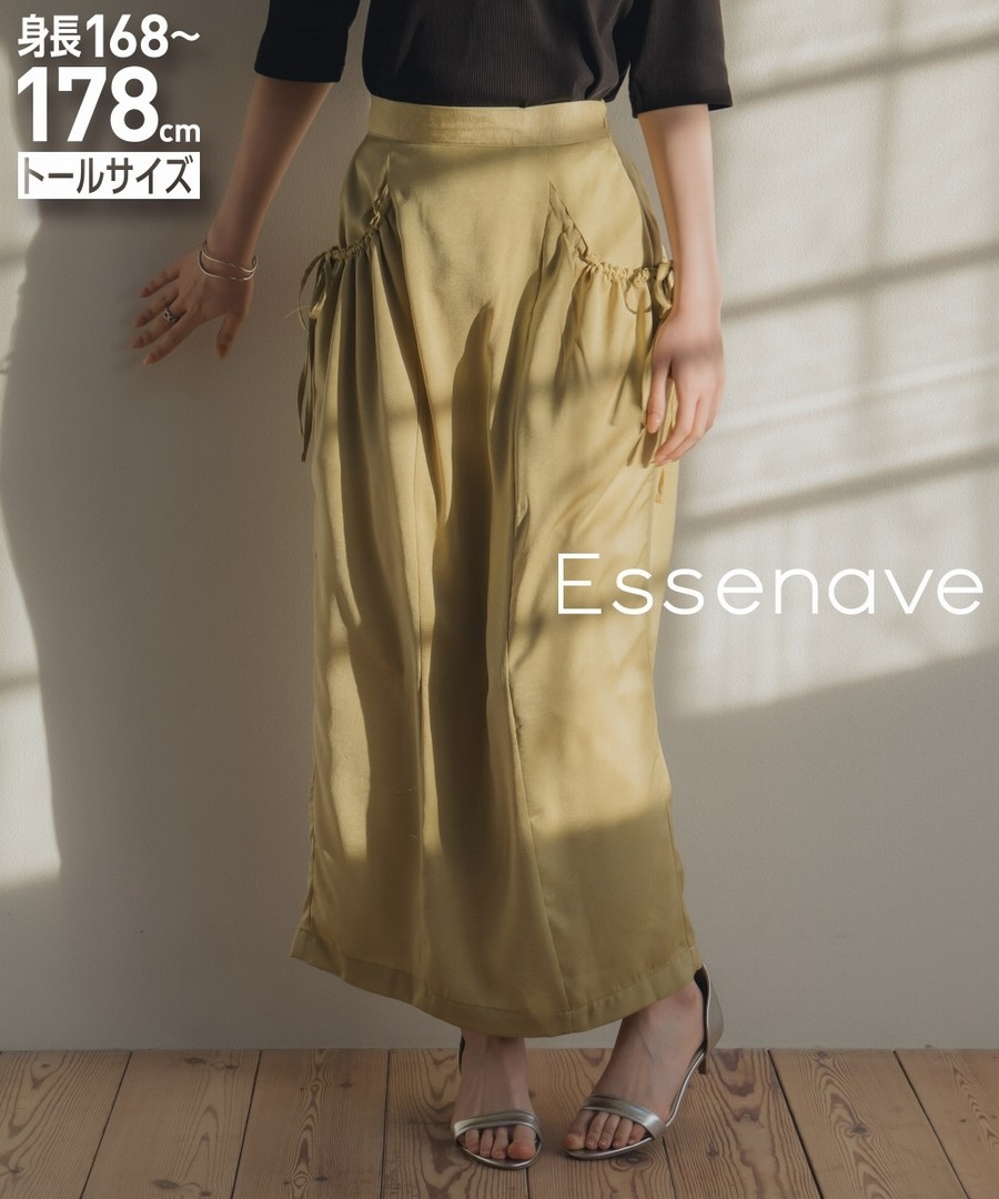 nissen [高挑尺寸]皺褶緞面直筒裙(Essenave) (日本女裝大尺碼) NSALC0225B0003 SS25