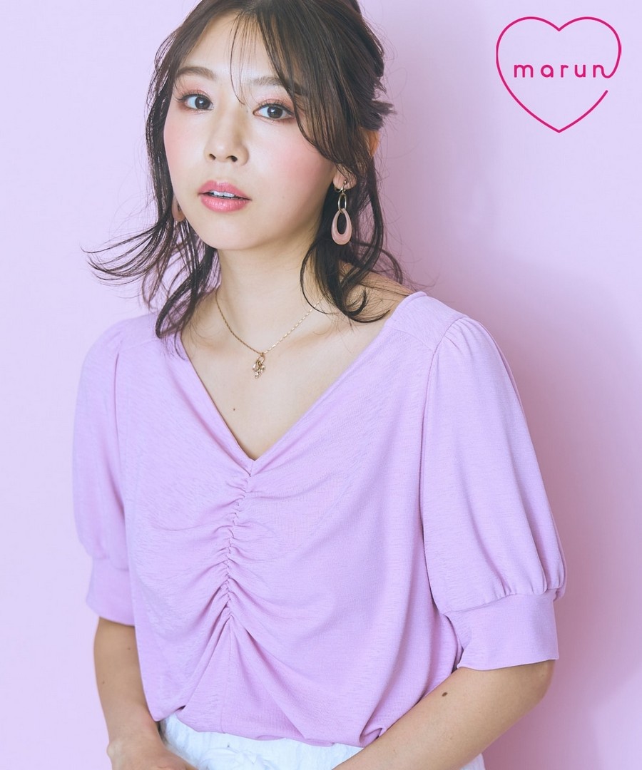 nissen 褶皺泡泡袖上衣(marun) (日本女裝大尺碼) NSAMR0125C0001 SS25
