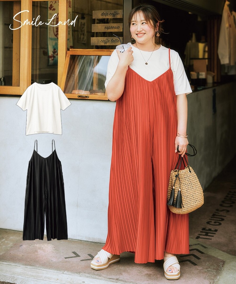 nissen 兩件組(褶皺吊帶褲+Tee) (日本女裝大尺碼) NSANW0225B0019 SS25