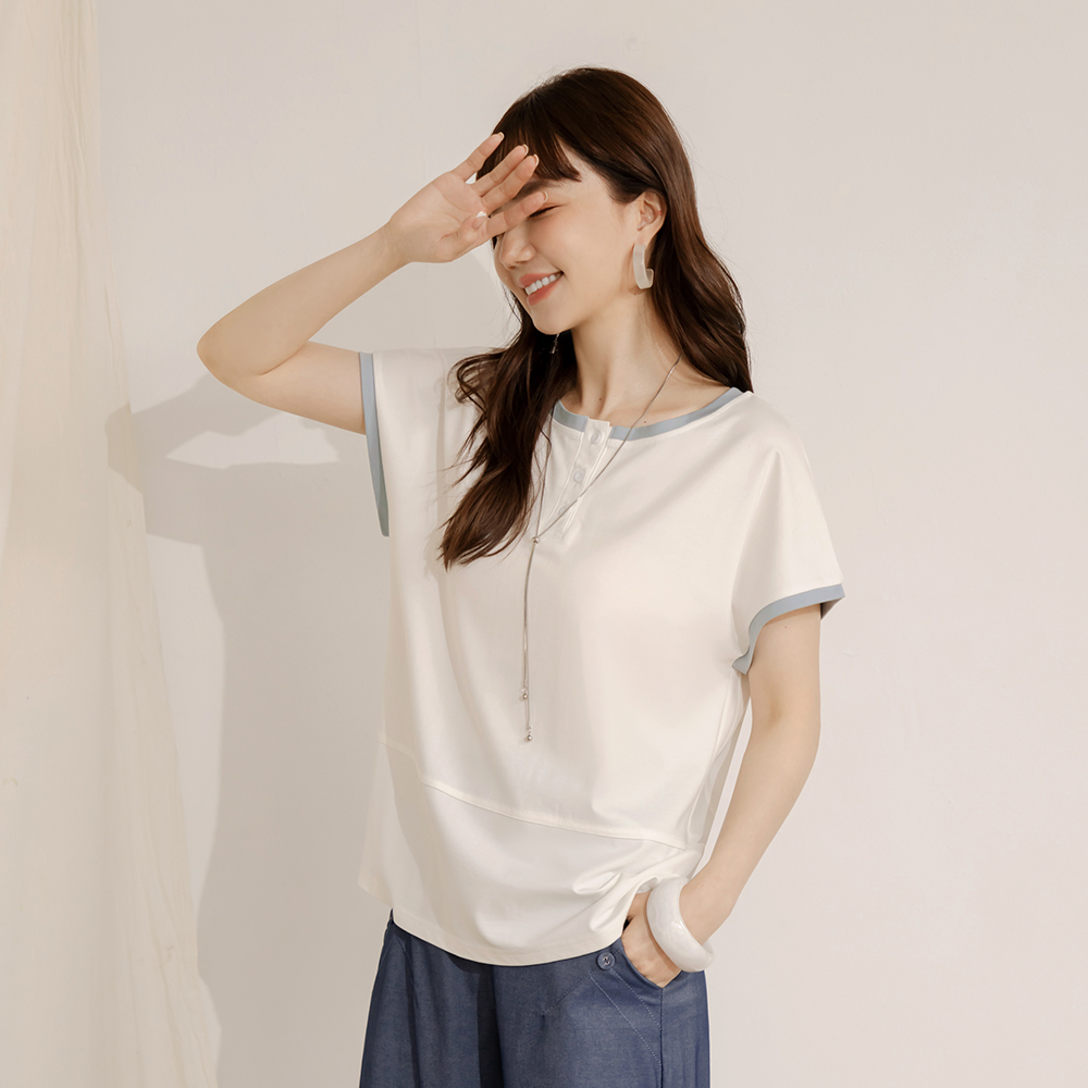 OB 涼感．冰絲防曬配色半開襟短袖上衣 OBAB20231 SS25