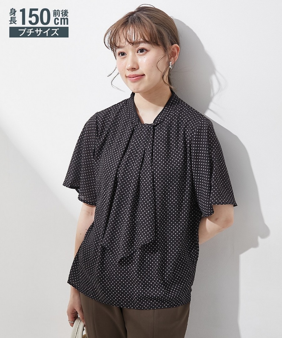 nissen [嬌小尺寸]綁結裝飾拼色高領襯衫 (日本女裝) NSDHU0125B0012 SS25
