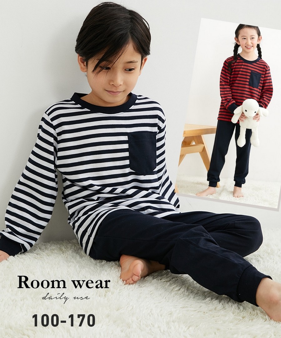 Nissen 紗染條紋長袖家居服睡衣套裝(男孩，女孩，青少年) (日本童裝) NSBEE0125A0008 SS25