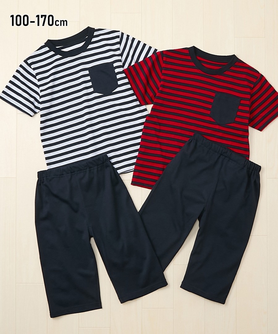 Nissen 紗染條紋短袖家居服睡衣套裝(男孩，女孩，青少年) (日本童裝) NSBEE0125B0015 SS25