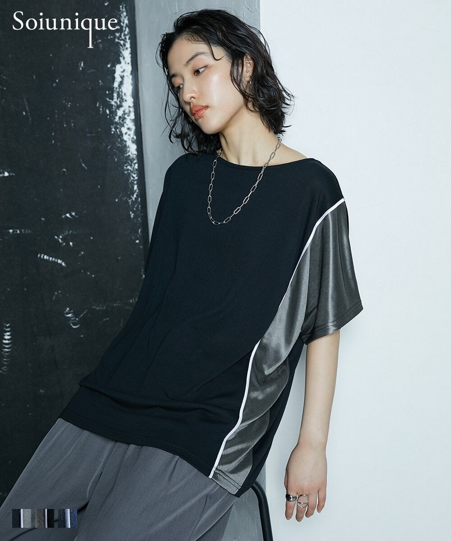 nissen 側拼色寬鬆短袖Tee(Soiunique) (日本女裝大尺碼) NSAKR0225B0034 SS25
