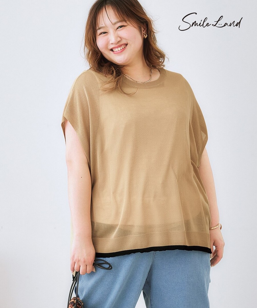 nissen 寬鬆拼色針織上衣(薄材質)(接觸涼感) (日本女裝大尺碼) NSANW0225B0017 SS25
