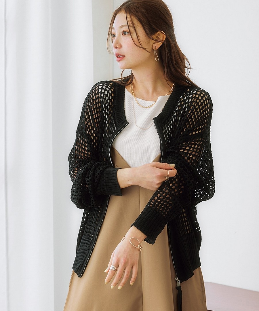 nissen 網眼針織拉鏈外套 (日本女裝及大尺碼適用) NSANW0225C0002 SS25