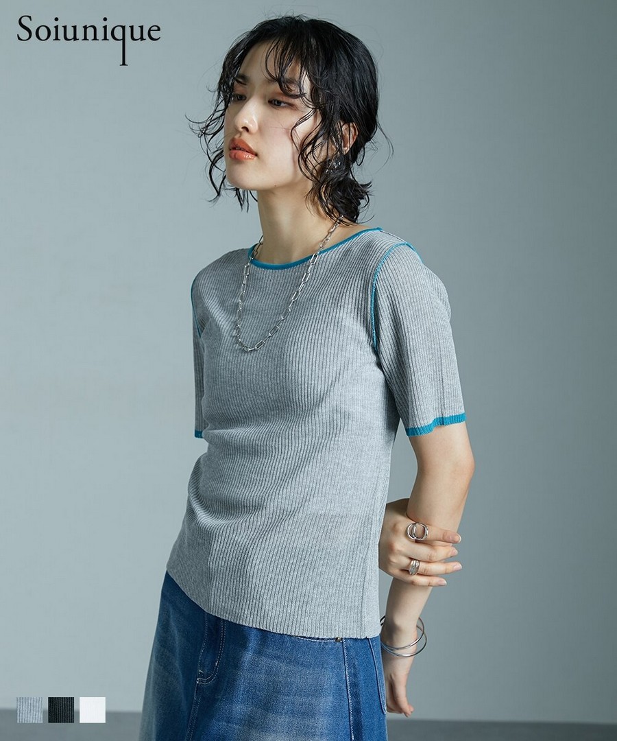 nissen 亞麻風質感拼色設計圓領短袖針織衫(Soiunique) (日本女裝) NSALC0125B0018 SS25