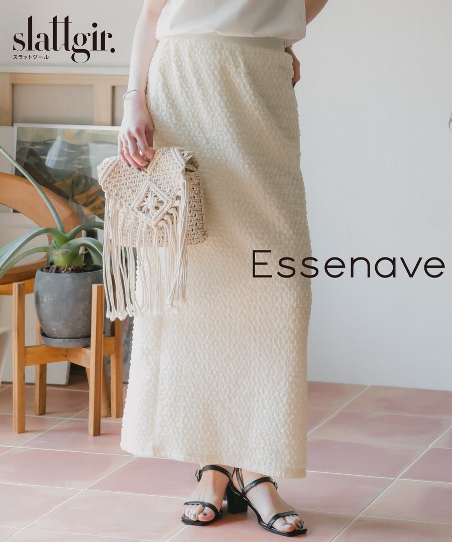 nissen [高挑尺寸]凹凸泡泡褶面料直筒長裙(Essenave) (日本女裝大尺碼) NSALC0225B0006 SS25