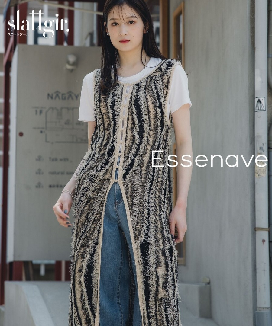 nissen [高挑尺寸]仿阿麻風流蘇針織背心(Essenave) (日本女裝大尺碼) NSALC0225B0007 SS25