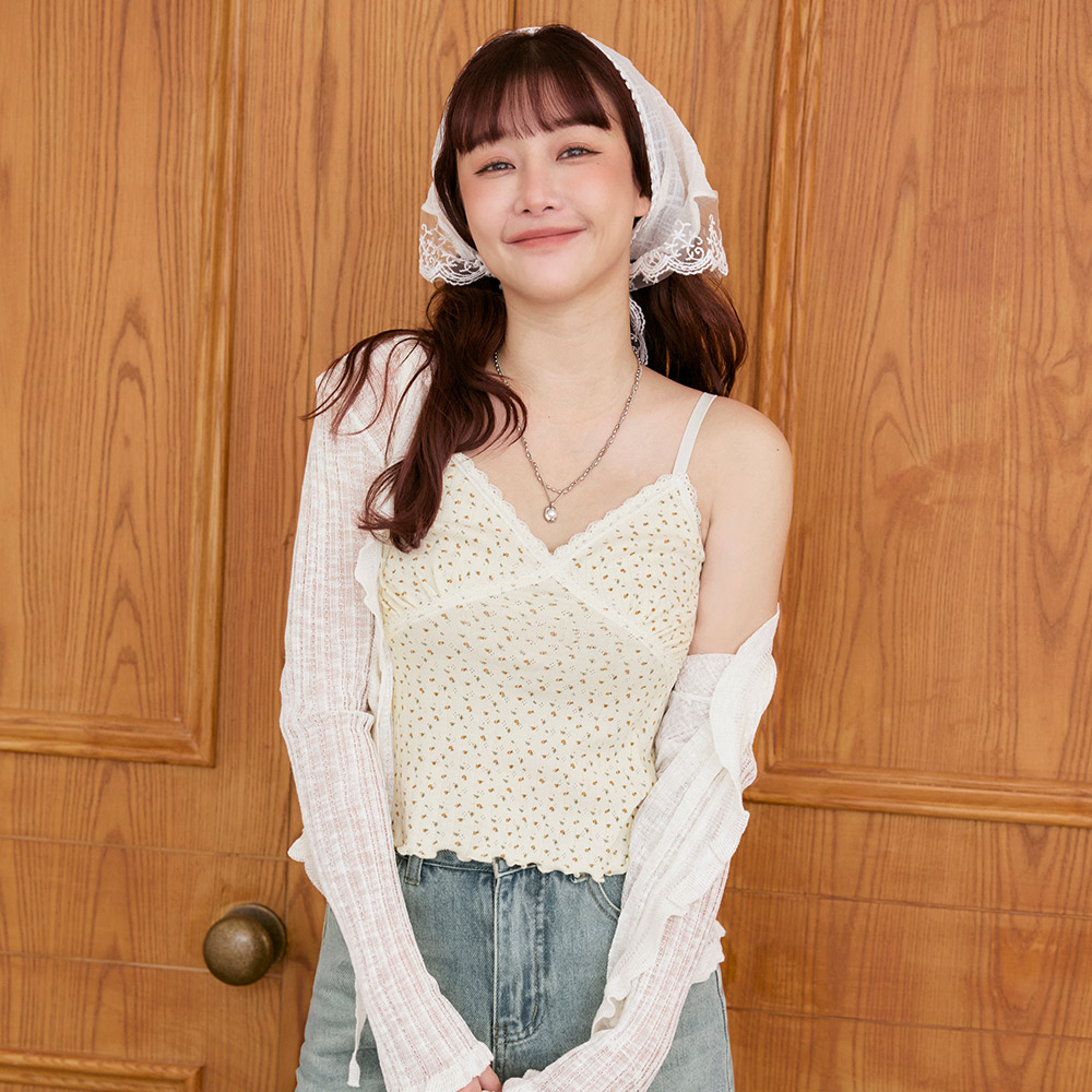 OB 純棉碎花蕾絲拼接細肩帶背心 OBGA558 SS25