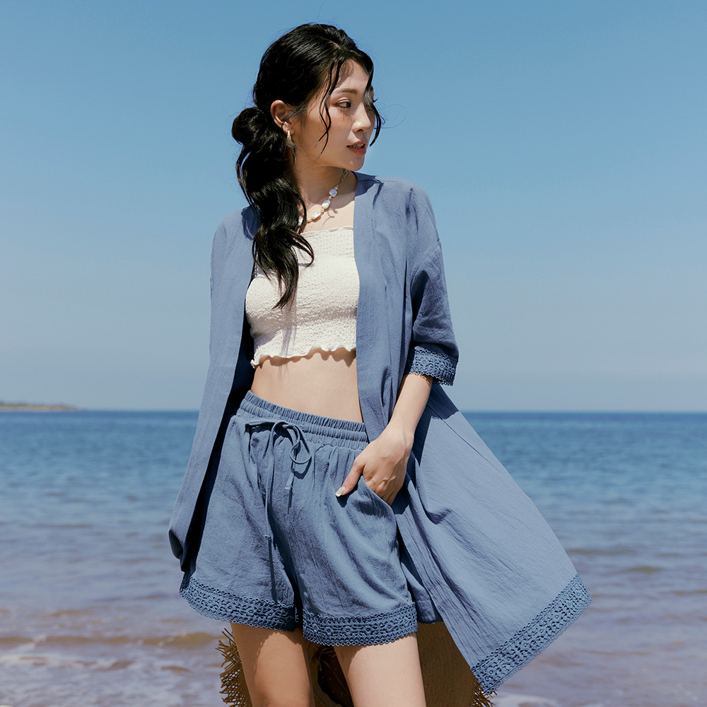 OB 水洗棉拼接蕾絲鉤花開襟外套 OBEA3781 SS25