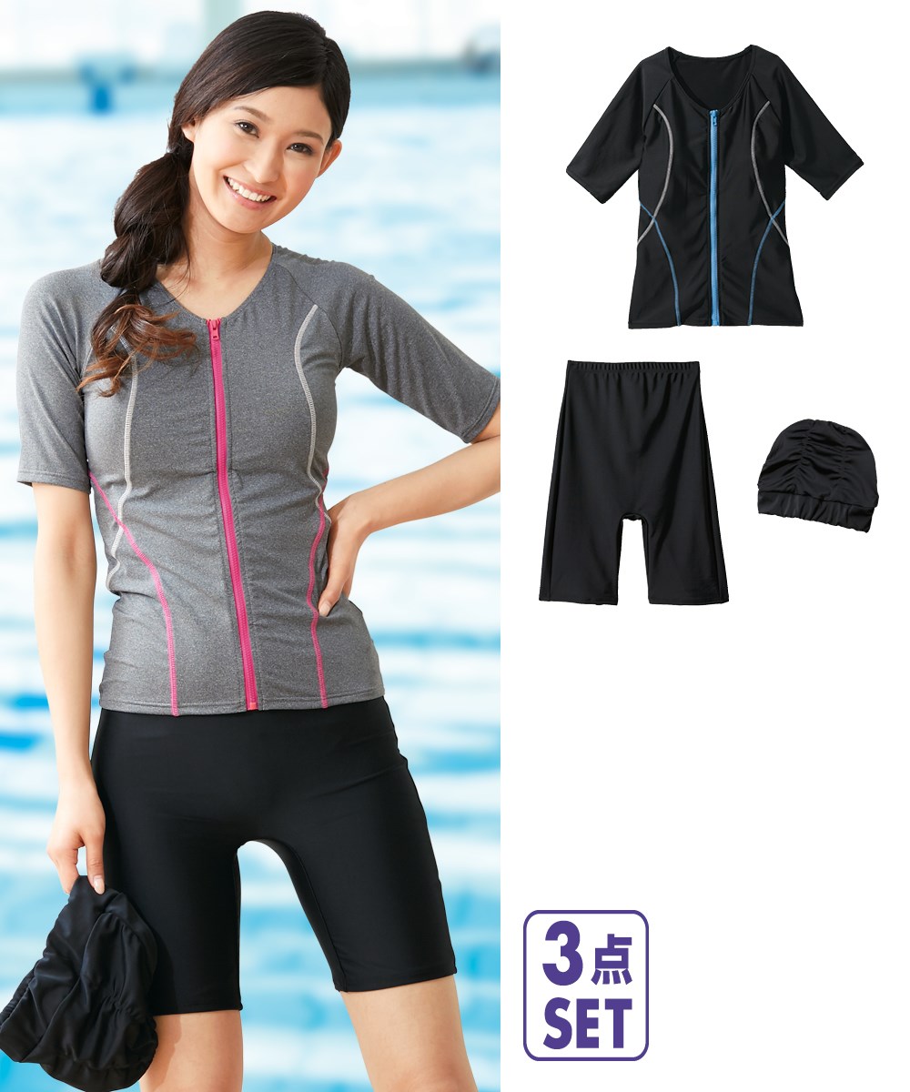 nissen 短袖泳衣(含泳帽)3件組 (日本女裝及大尺碼適用) NSAFG0418C0003 SS25