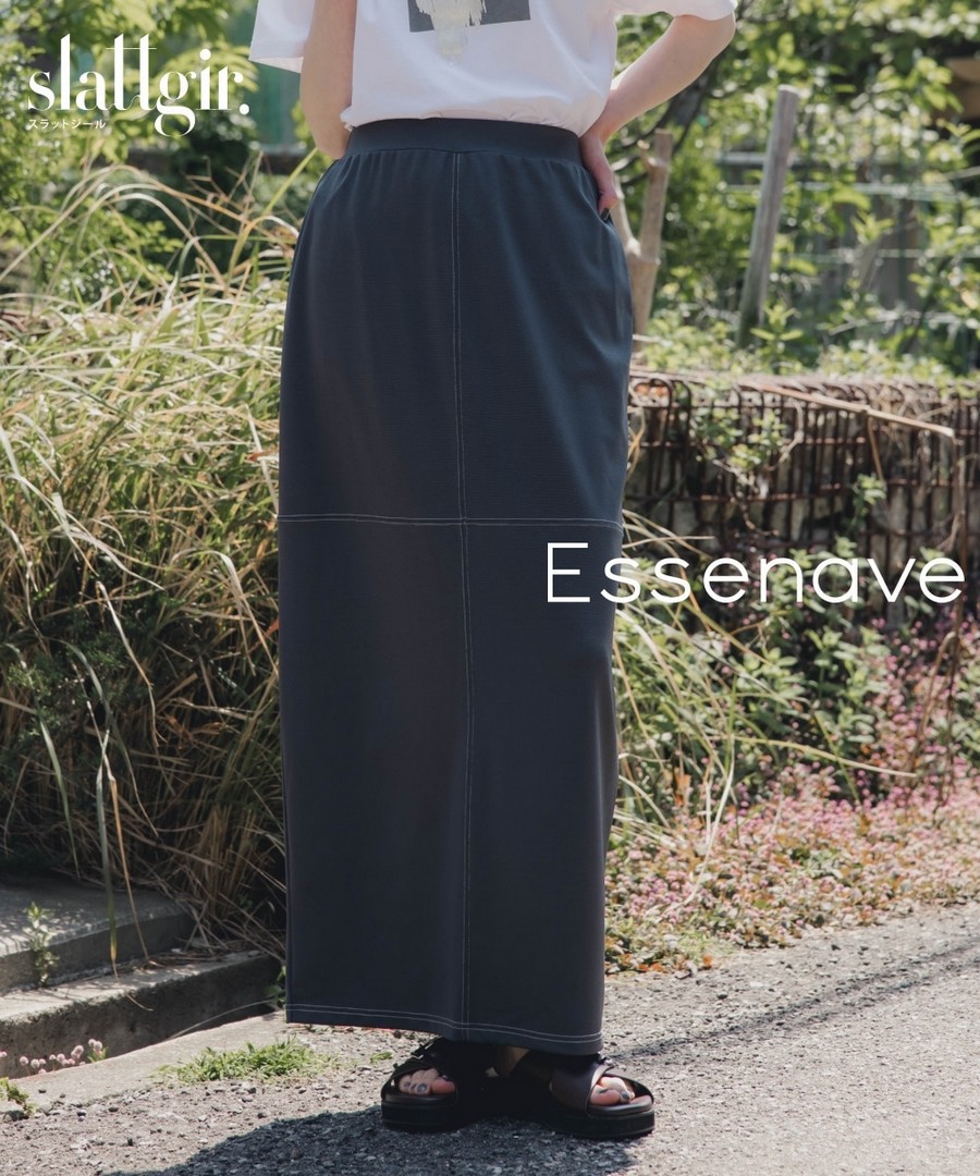 nissen [高挑尺寸]薄款針織拼色縫線I字裙(Essenave) (日本女裝大尺碼) NSALC0225B0012 SS25