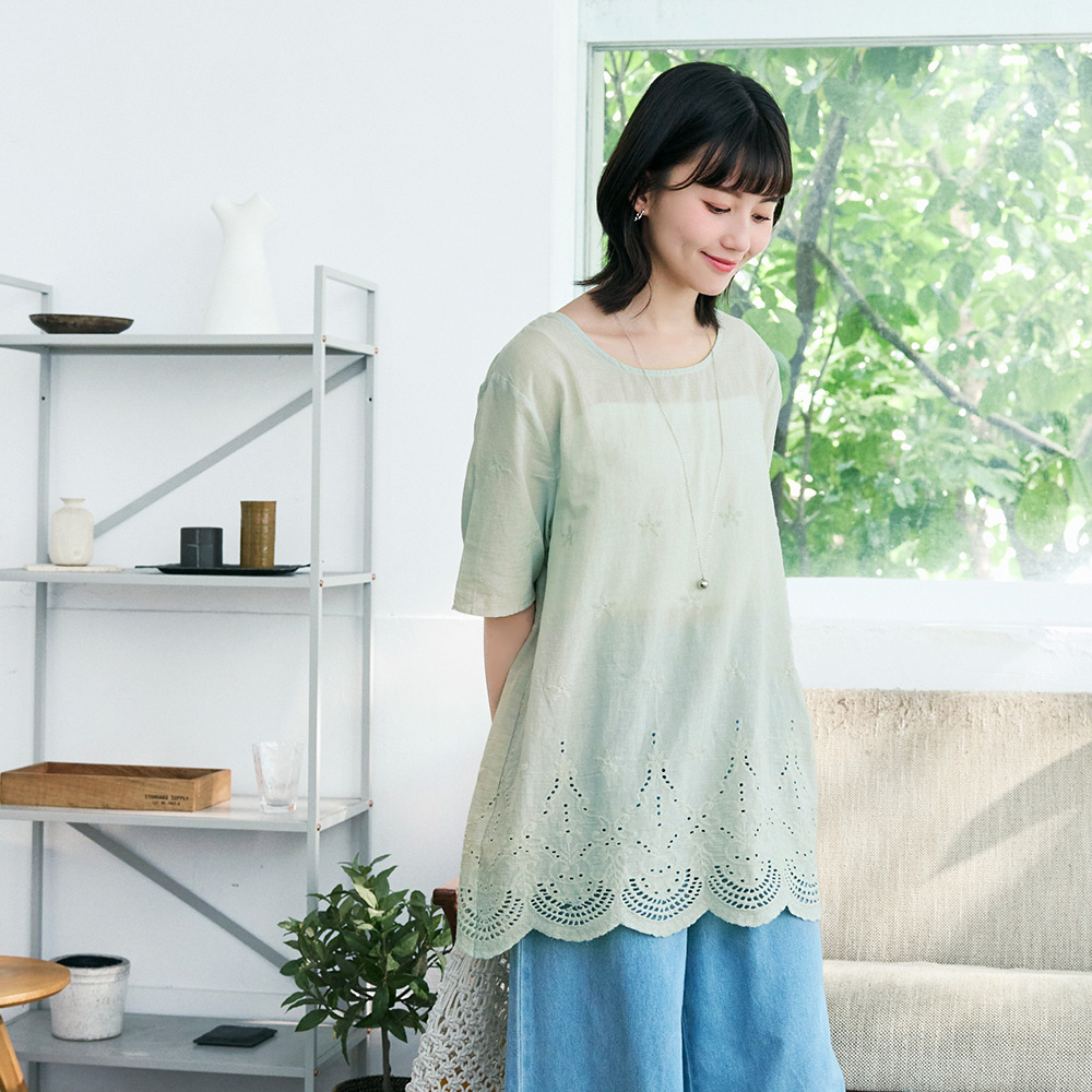 OB 日系純棉立體刺繡蕾絲燒花寬鬆上衣 OBAB20260 SS25