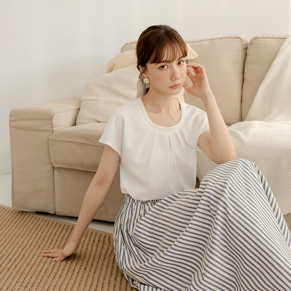 OB 精緻縫珠圓領連袖上衣 OBAB20348 SS25