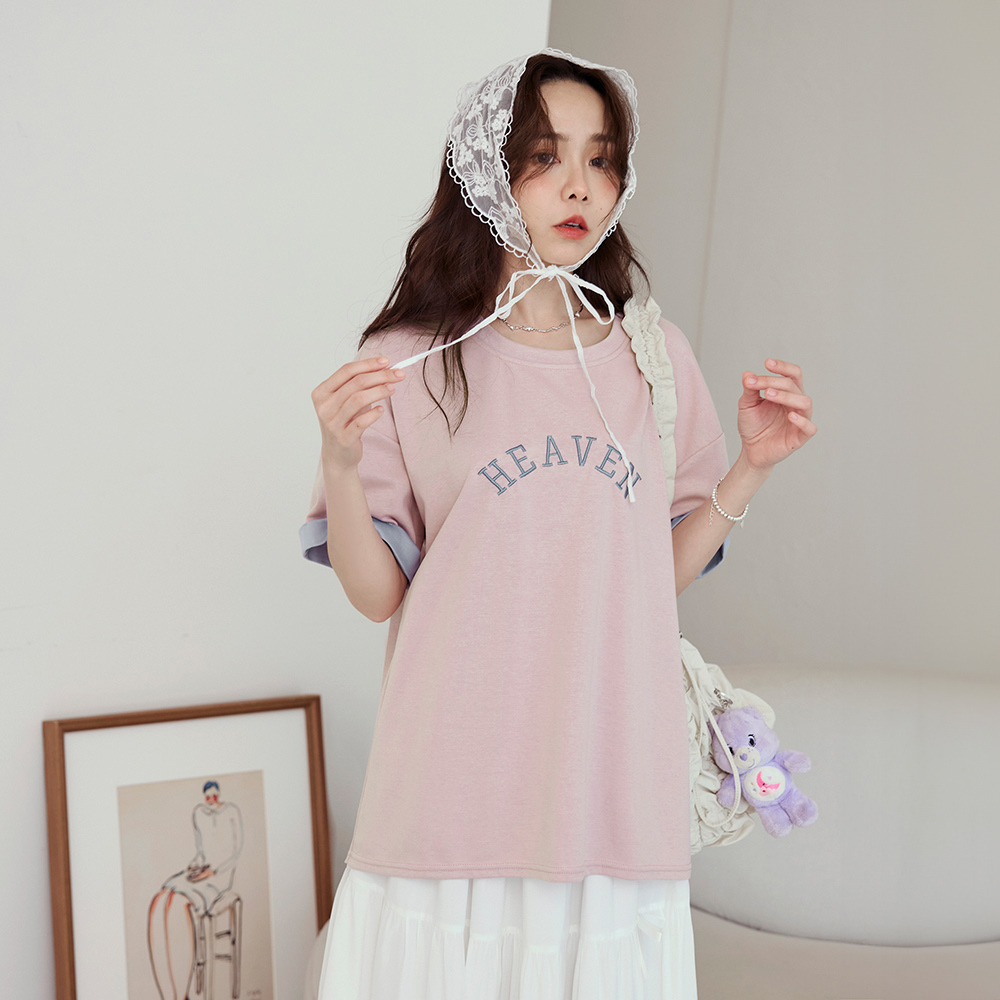 OB 棉質撞色英文刺繡寬鬆短袖上衣 OBAB20511 SS25