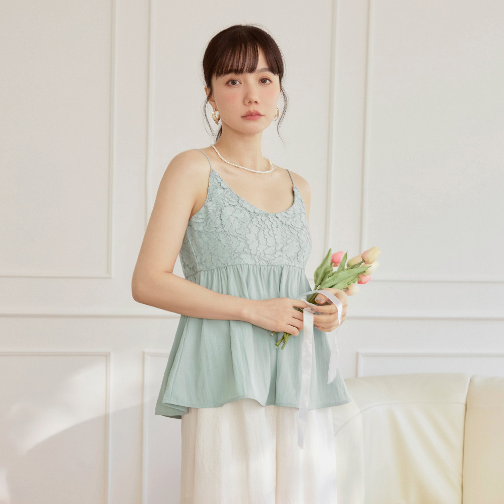 OB 蕾絲腰抓褶傘襬細肩背心 OBAB20311 SS25