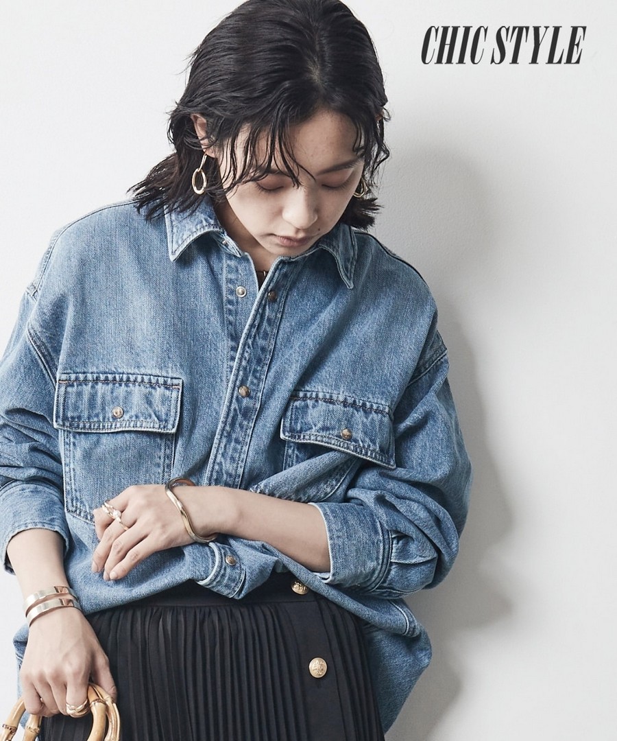 nissen 100%純棉輕盎司牛仔襯衫(CHIC STYLE) (日本女裝大尺碼) NSBEN0123A0003 SS25