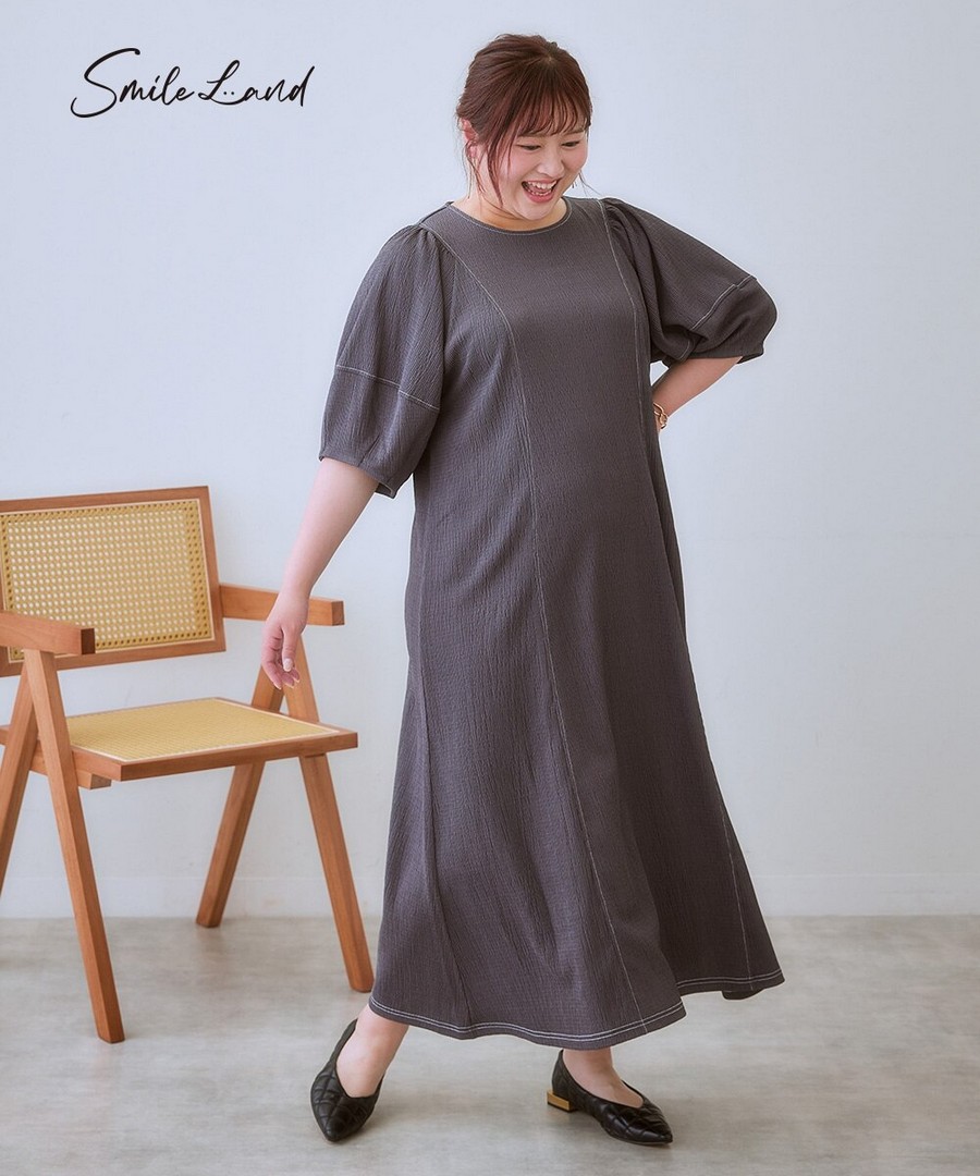 nissen 泡泡短袖長款連身裙 (日本女裝大尺碼) NSCIH0425A0014 SS25