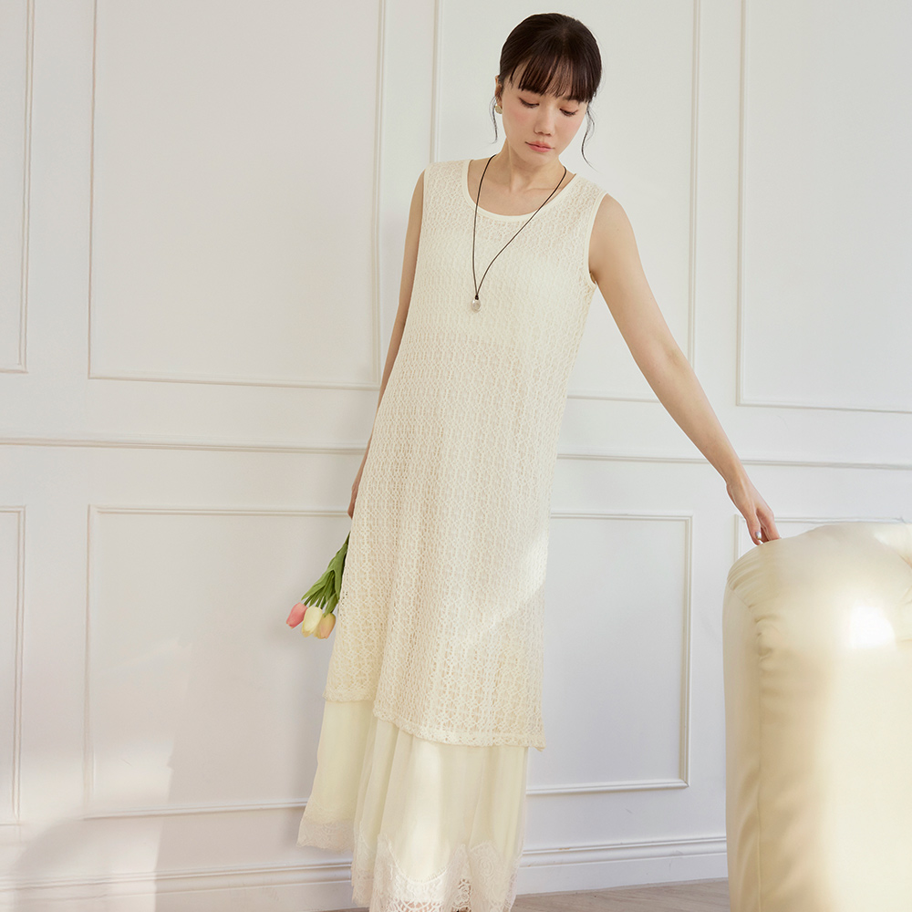 OB 假兩件網紗蕾絲花邊背心連身裙 OBDA10554 SS25