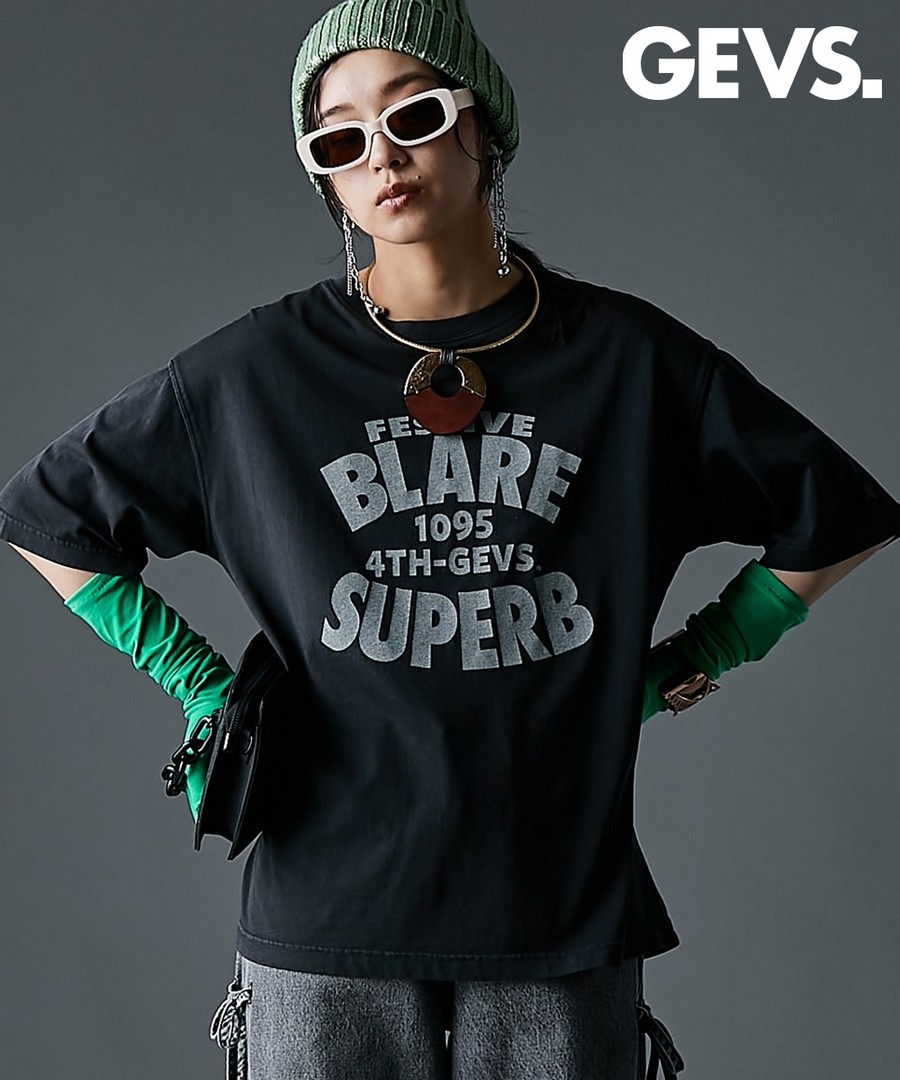 nissen 100%純棉顏料染色加工印花Logo Tee(GEVS.) (日本女裝大尺碼) NSDER0125D0002 SS25